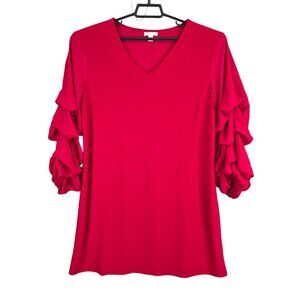 Womens EST. 1946 Red Tunic Top Ruffle Sleeves V Neck Polyester Blend Size XL
